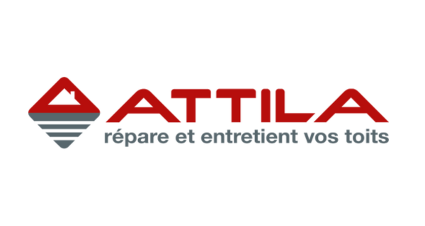 Logo ATTILA nouvel adhérent BTP du GEYVO, recrutement en temps partagé. Slogan : Attila répare et entretient vos toits.